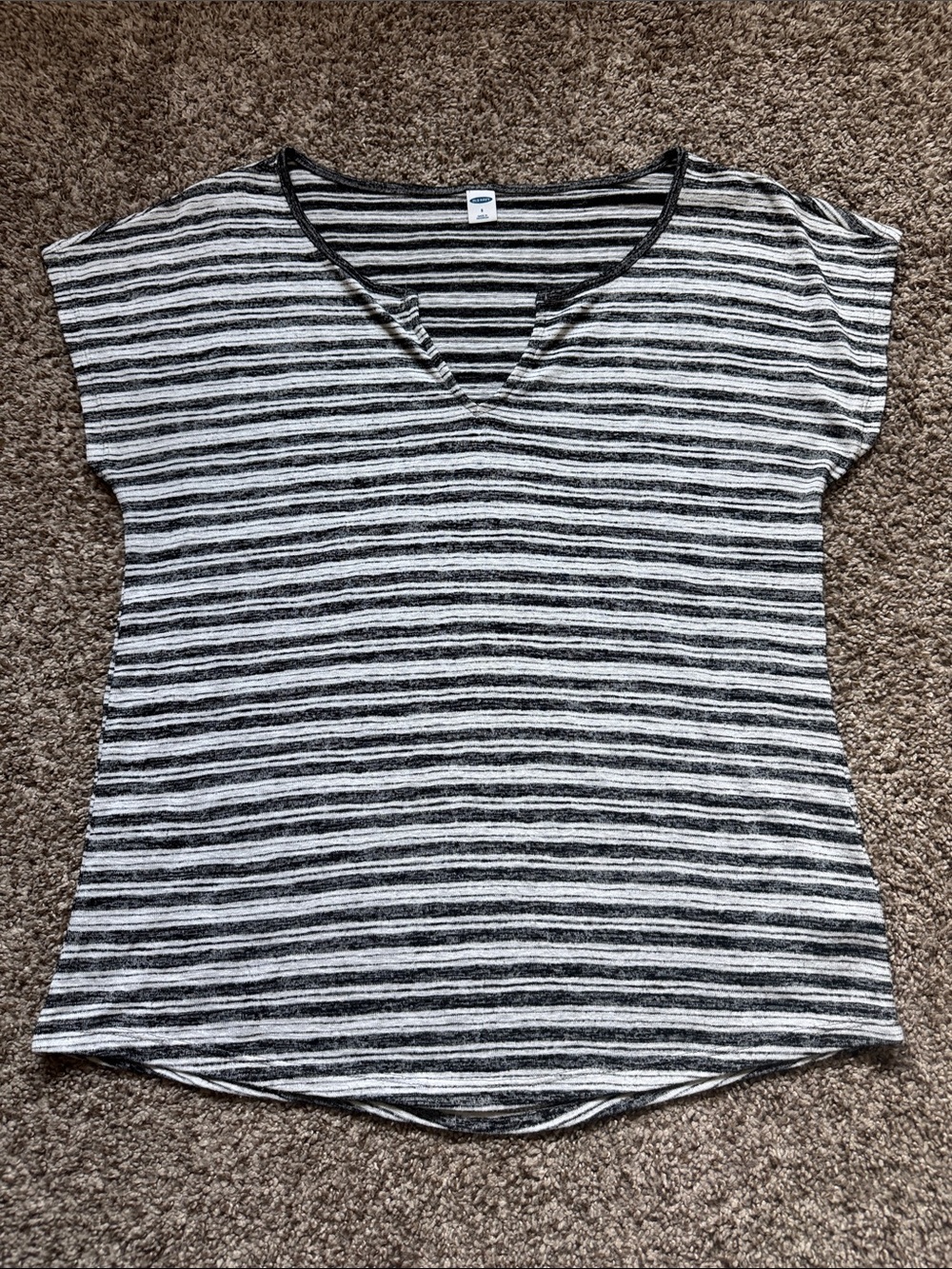 Old Navy Black & White Striped V-Neck Tee